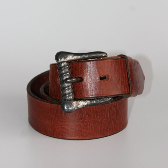 SOLD / 1990s Vintage Turquoise Stone Italian Leather Belt ~ 34" - Picture 6 of 7